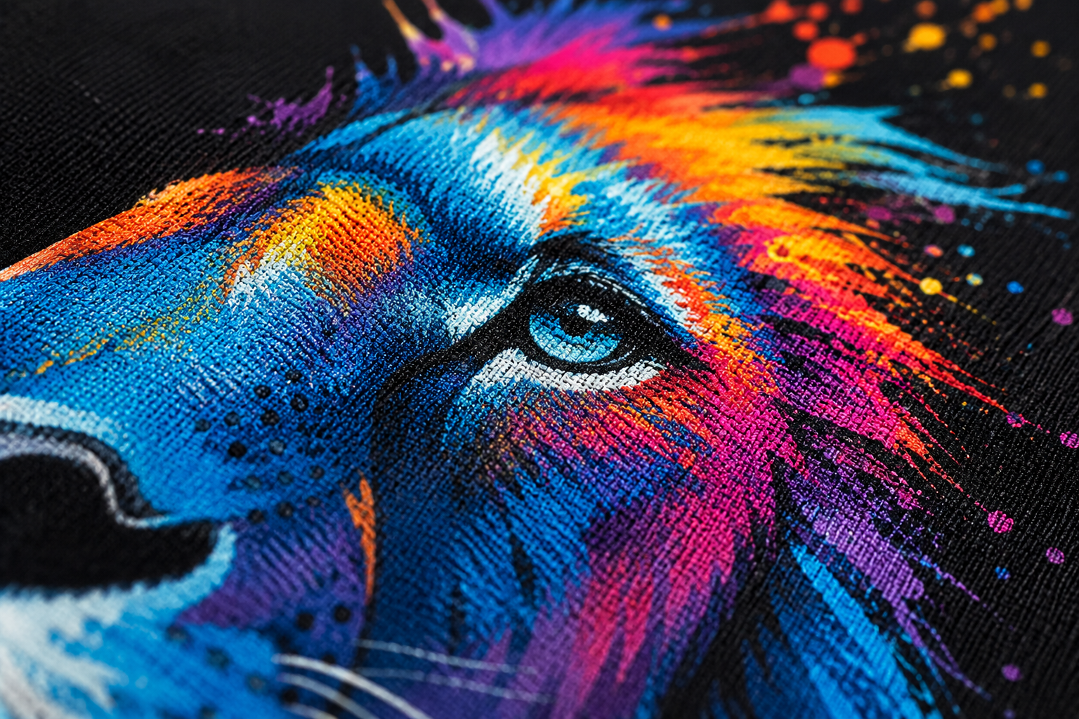 Close up of vivid full colour SubhMade print detail
